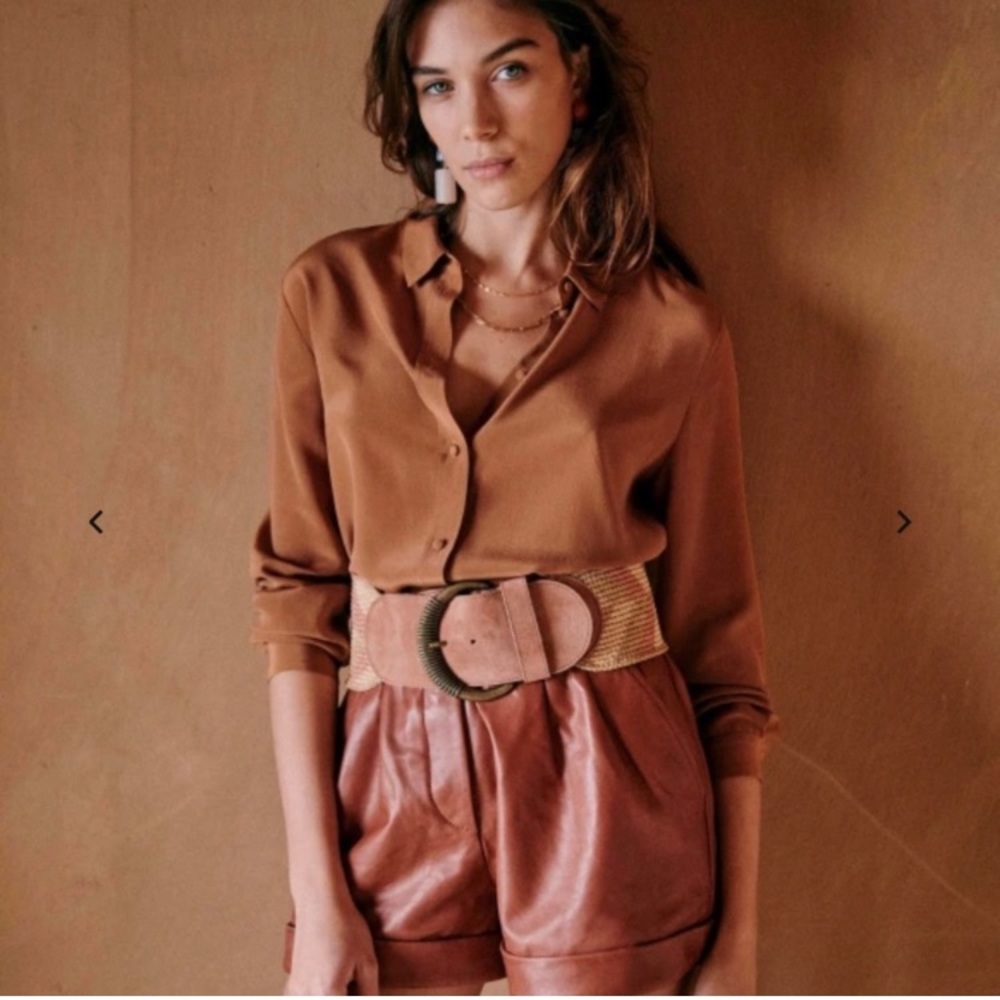 Sezane Ann Silk Blouse Coffee Size Small